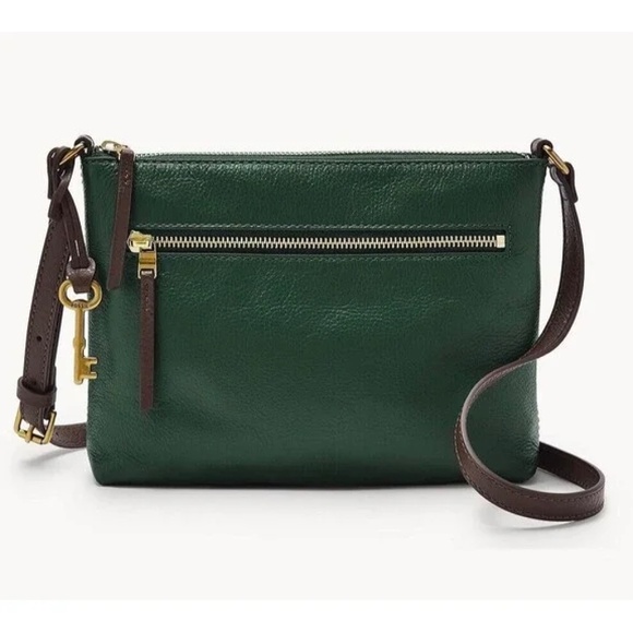 FOSSIL PINE GREEN/BROWN LEATHER FIONA CROSSBODY PURSE NWT ZB1762298 - Picture 1 of 5